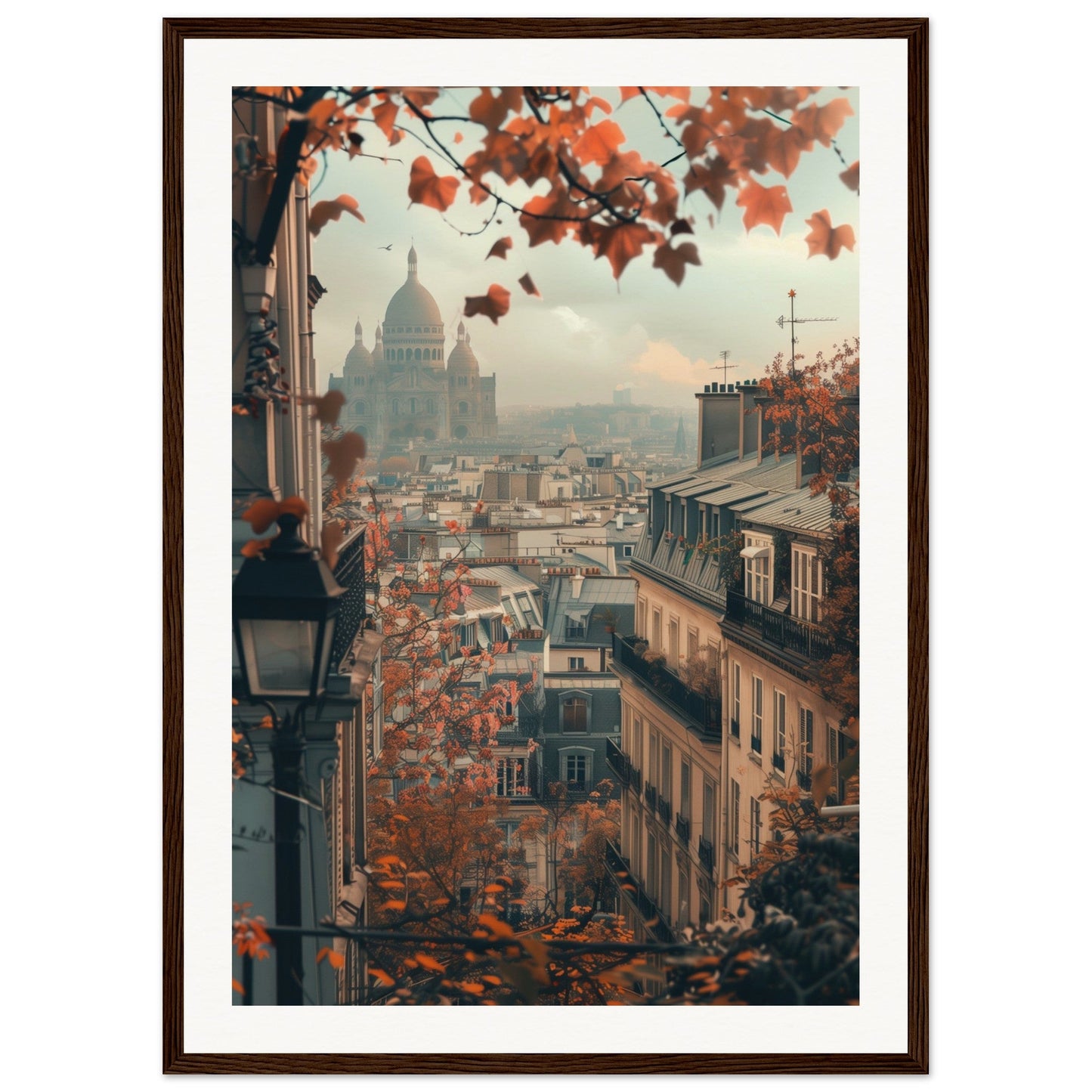 Poster Paris Montmartre ( 50x70-cm-Bois-foncé)