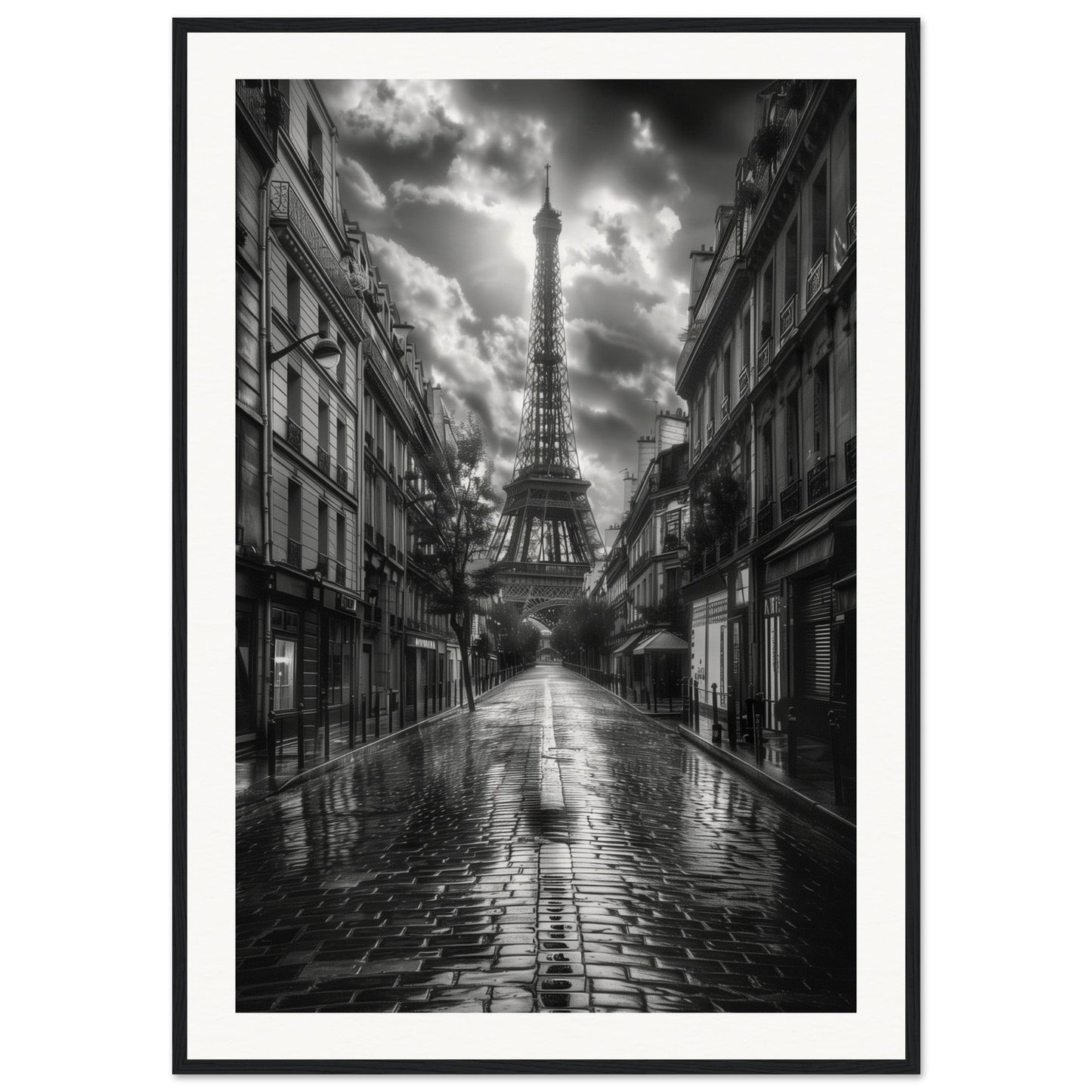 Poster Paris Noir et Blanc ( 70x100-cm-Bois-noir)