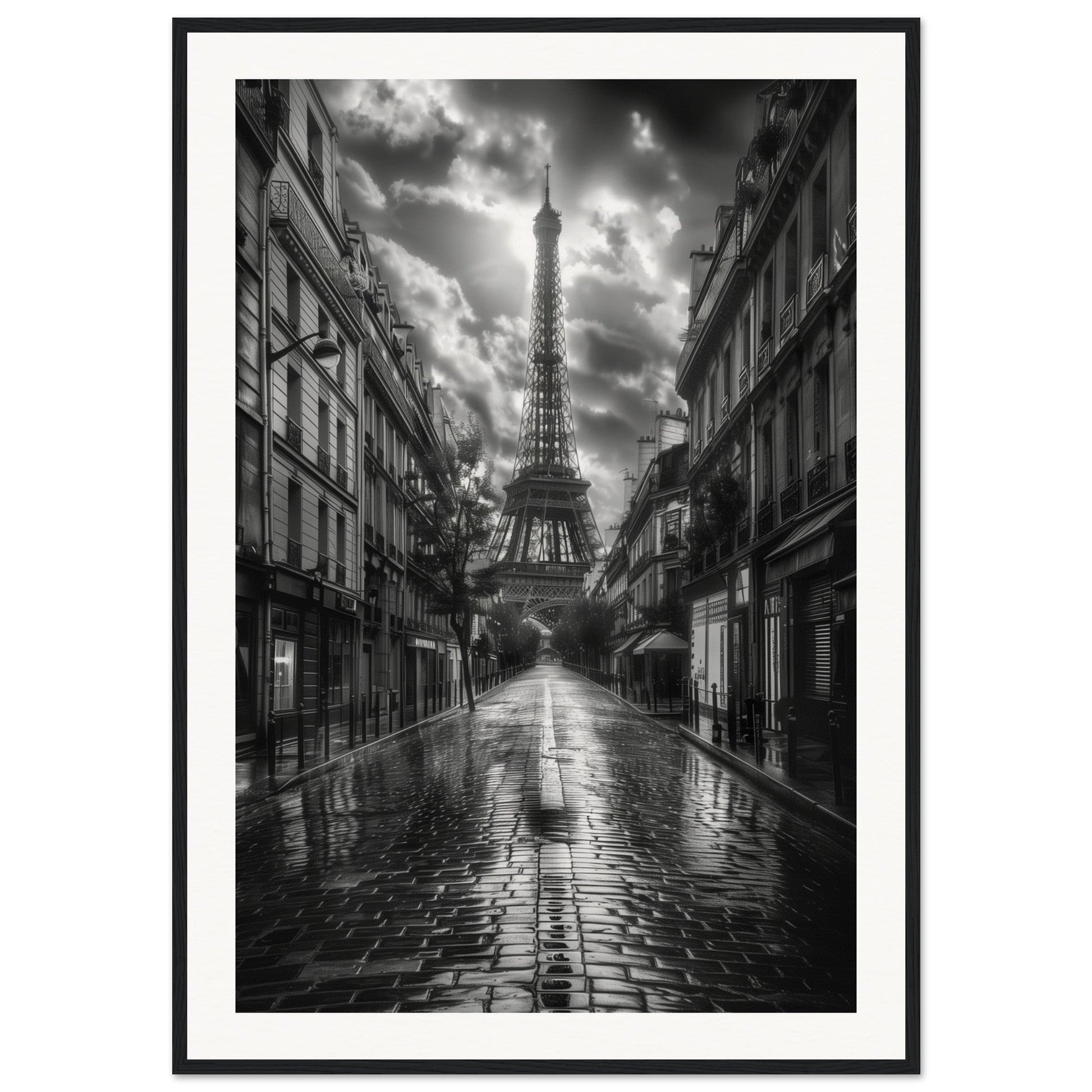 Poster Paris Noir et Blanc ( 70x100-cm-Bois-noir)