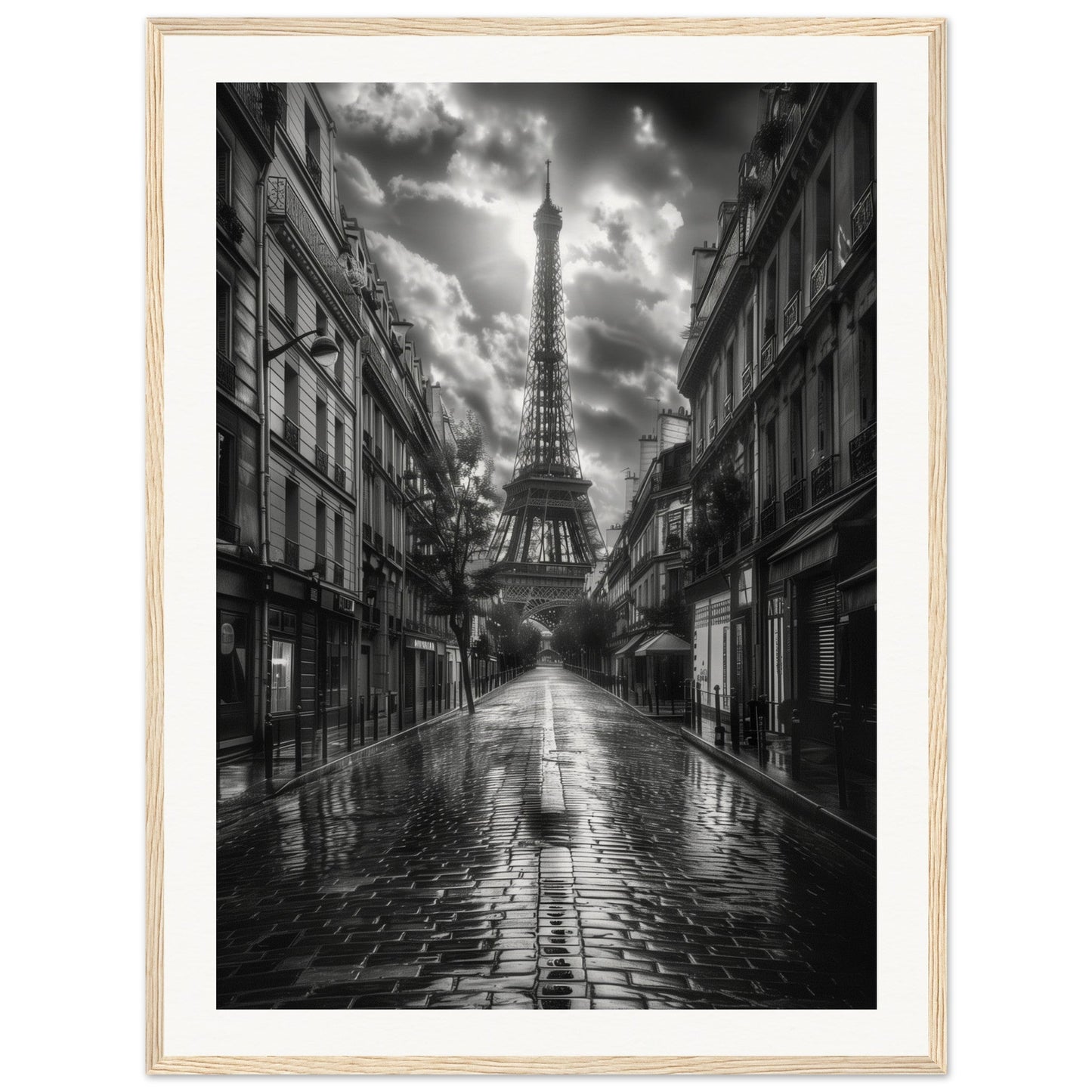 Poster Paris Noir et Blanc ( 60x80-cm-Bois-clair)