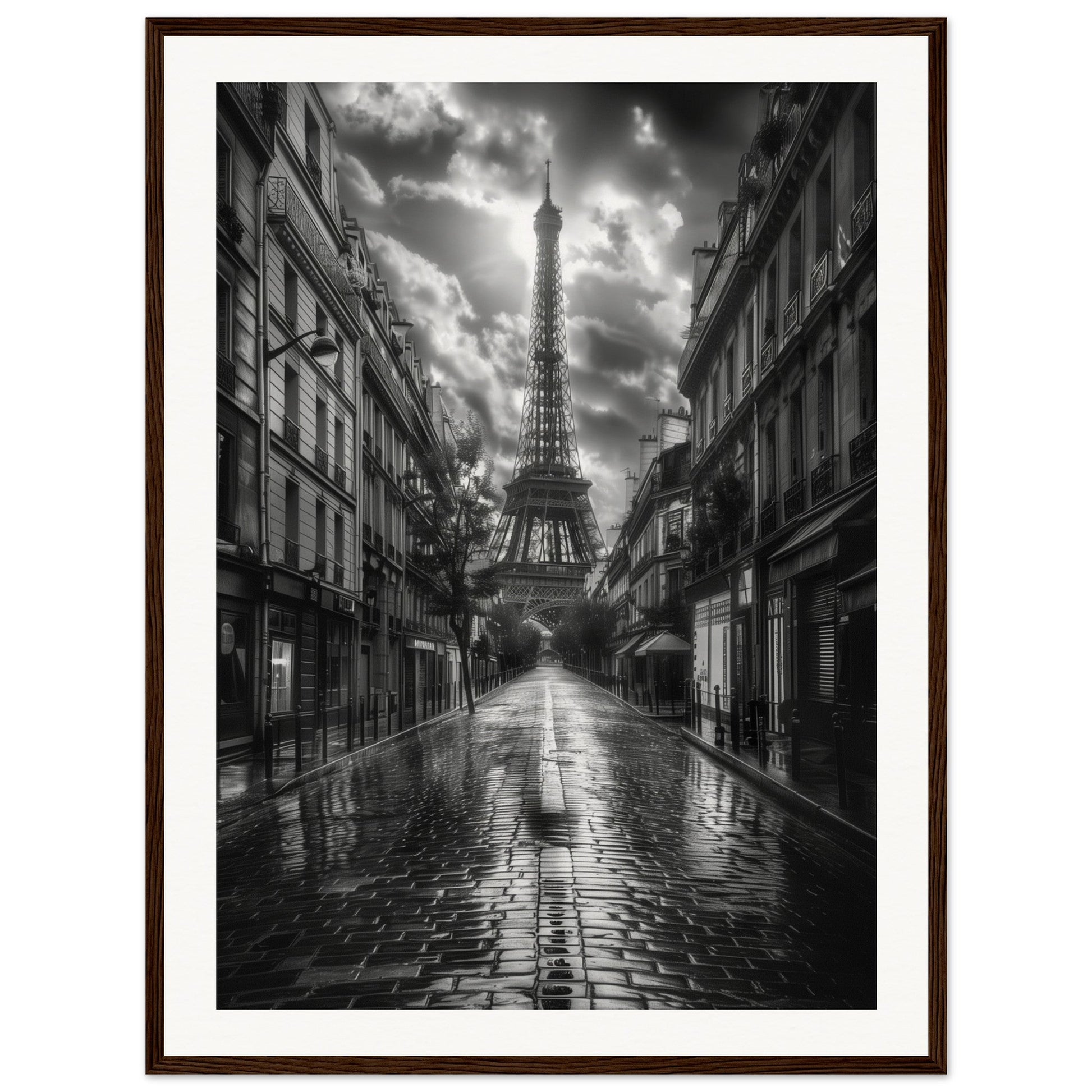 Poster Paris Noir et Blanc ( 60x80-cm-Bois-foncé)