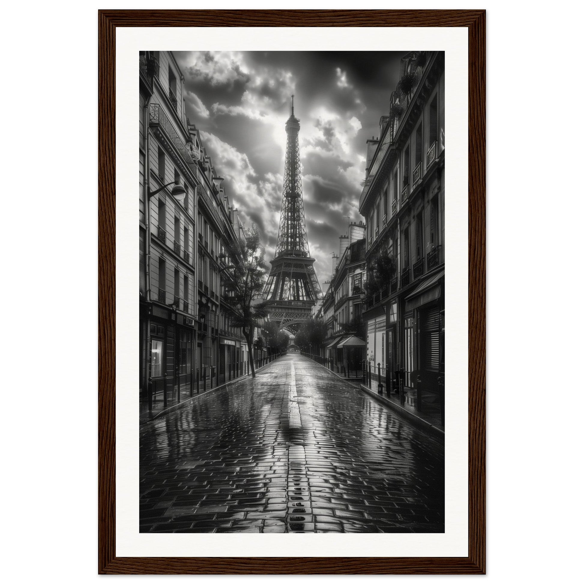 Poster Paris Noir et Blanc ( 30x45-cm-Bois-foncé)