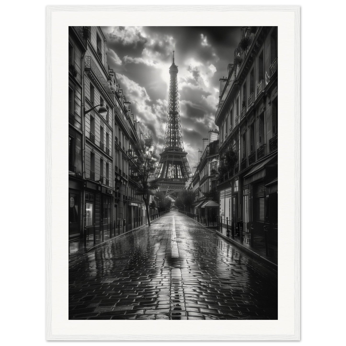 Poster Paris Noir et Blanc ( 60x80-cm-Bois-blanc)