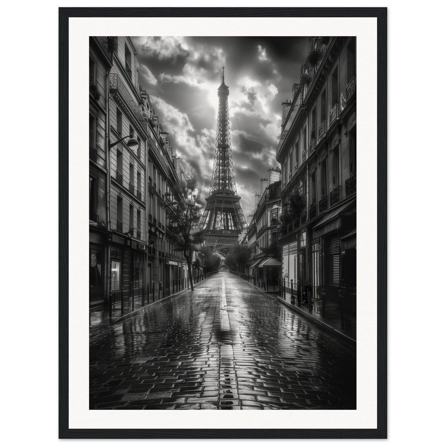 Poster Paris Noir et Blanc ( 45x60-cm-Bois-noir)