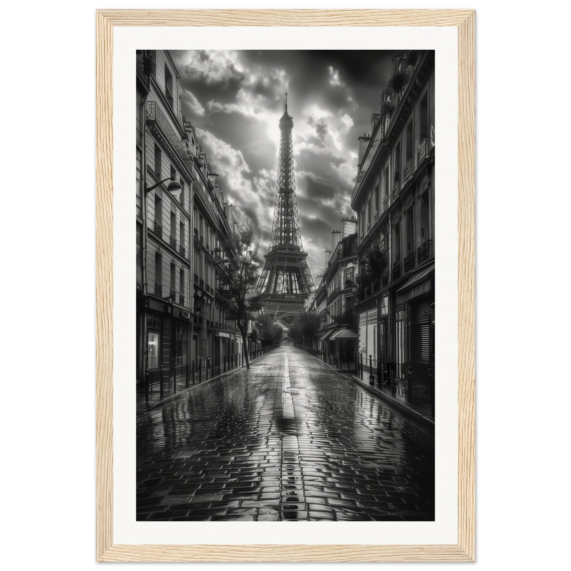 Poster Paris Noir et Blanc ( 30x45-cm-Bois-clair)