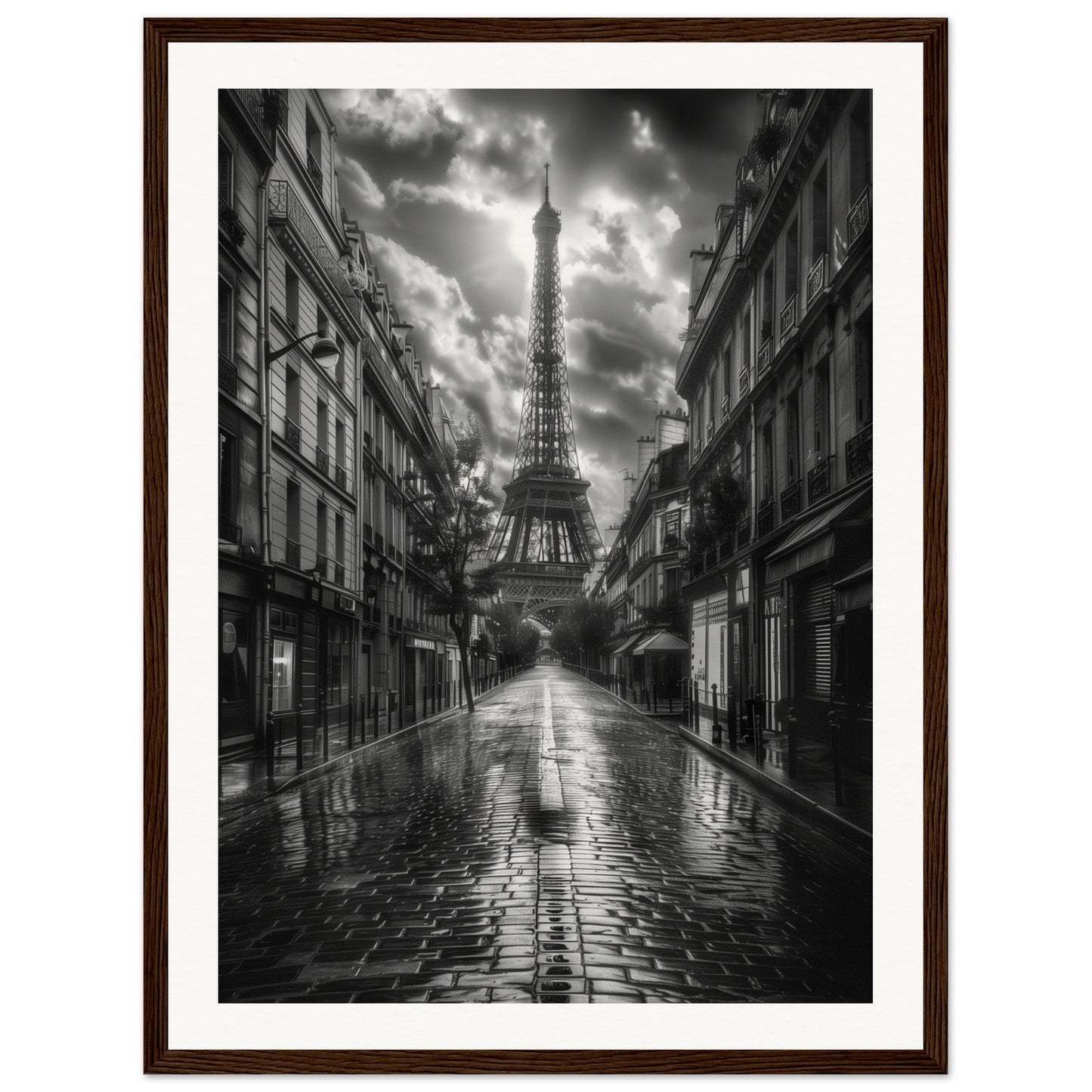 Poster Paris Noir et Blanc ( 45x60-cm-Bois-foncé)