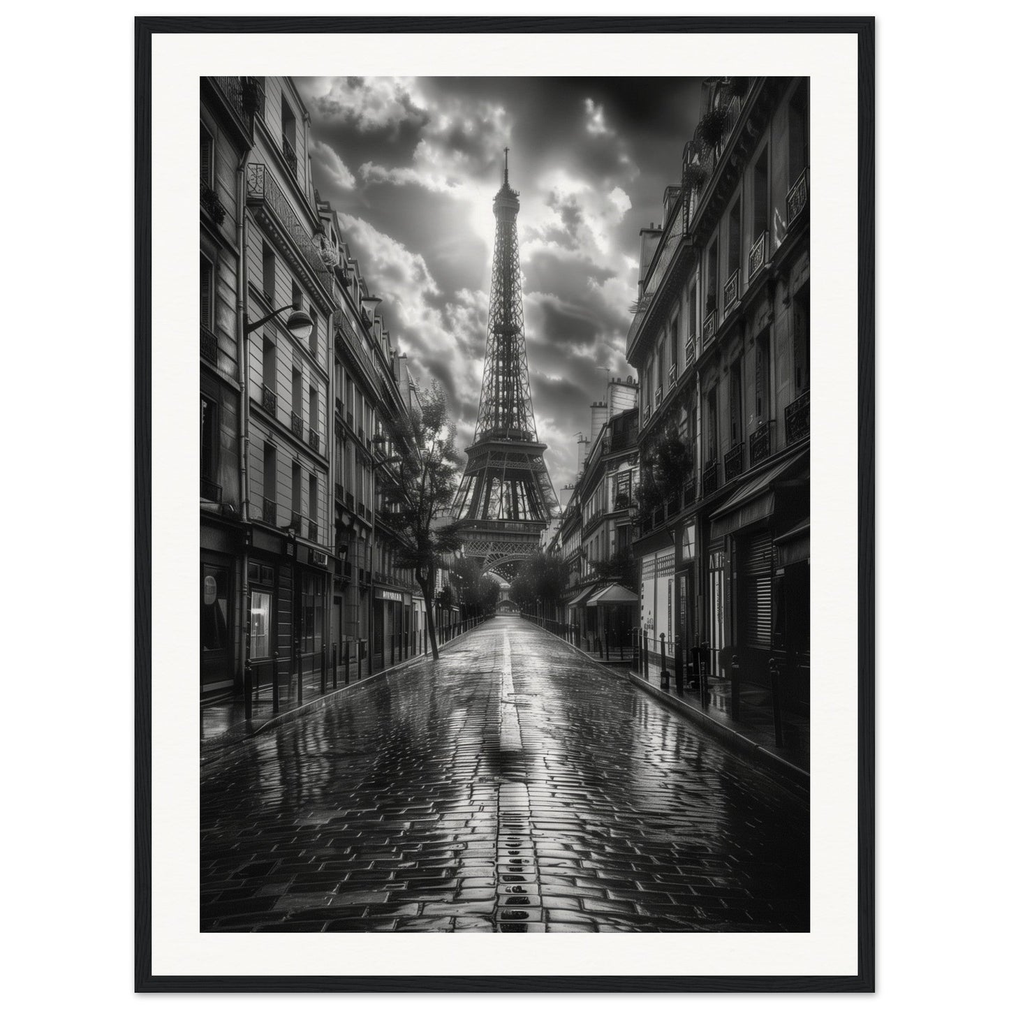 Poster Paris Noir et Blanc ( 60x80-cm-Bois-noir)