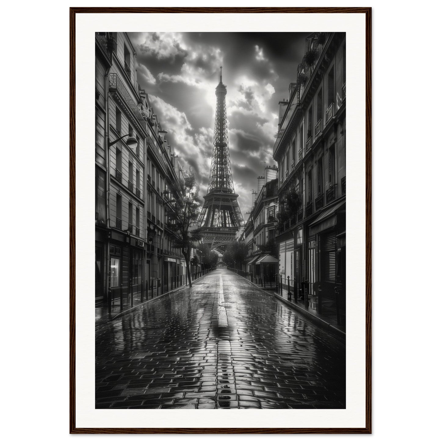 Poster Paris Noir et Blanc ( 70x100-cm-Bois-foncé)