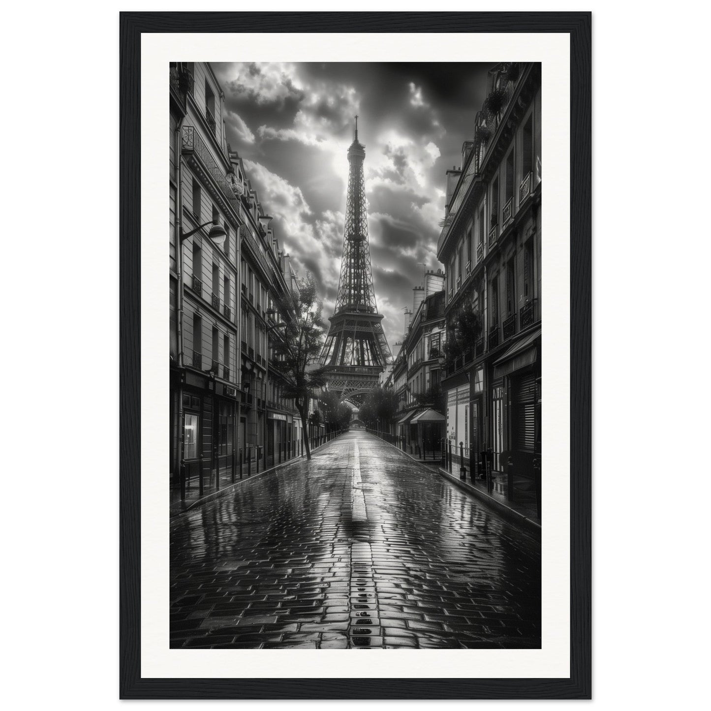 Poster Paris Noir et Blanc ( 30x45-cm-Bois-noir)