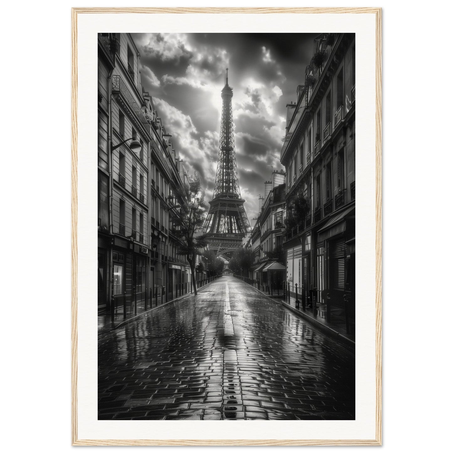 Poster Paris Noir et Blanc ( 70x100-cm-Bois-clair)