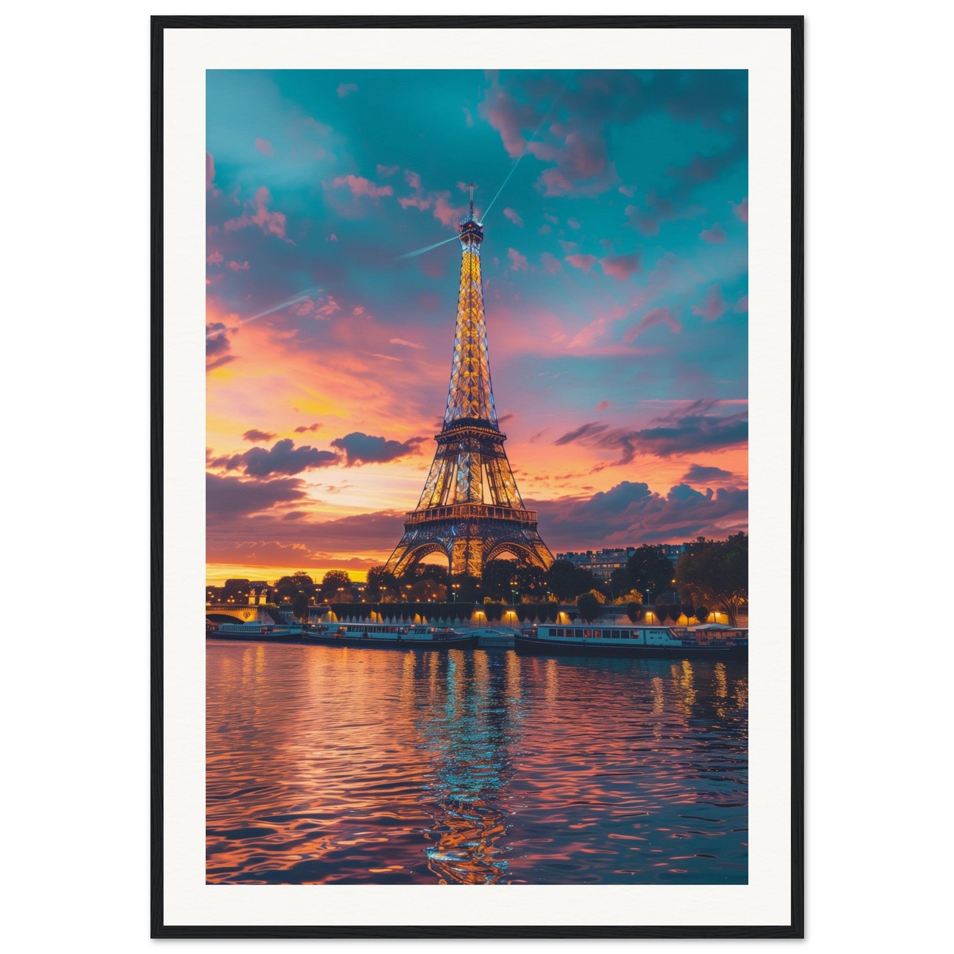 Poster Paris Tour Eiffel ( 70x100-cm-Bois-noir)