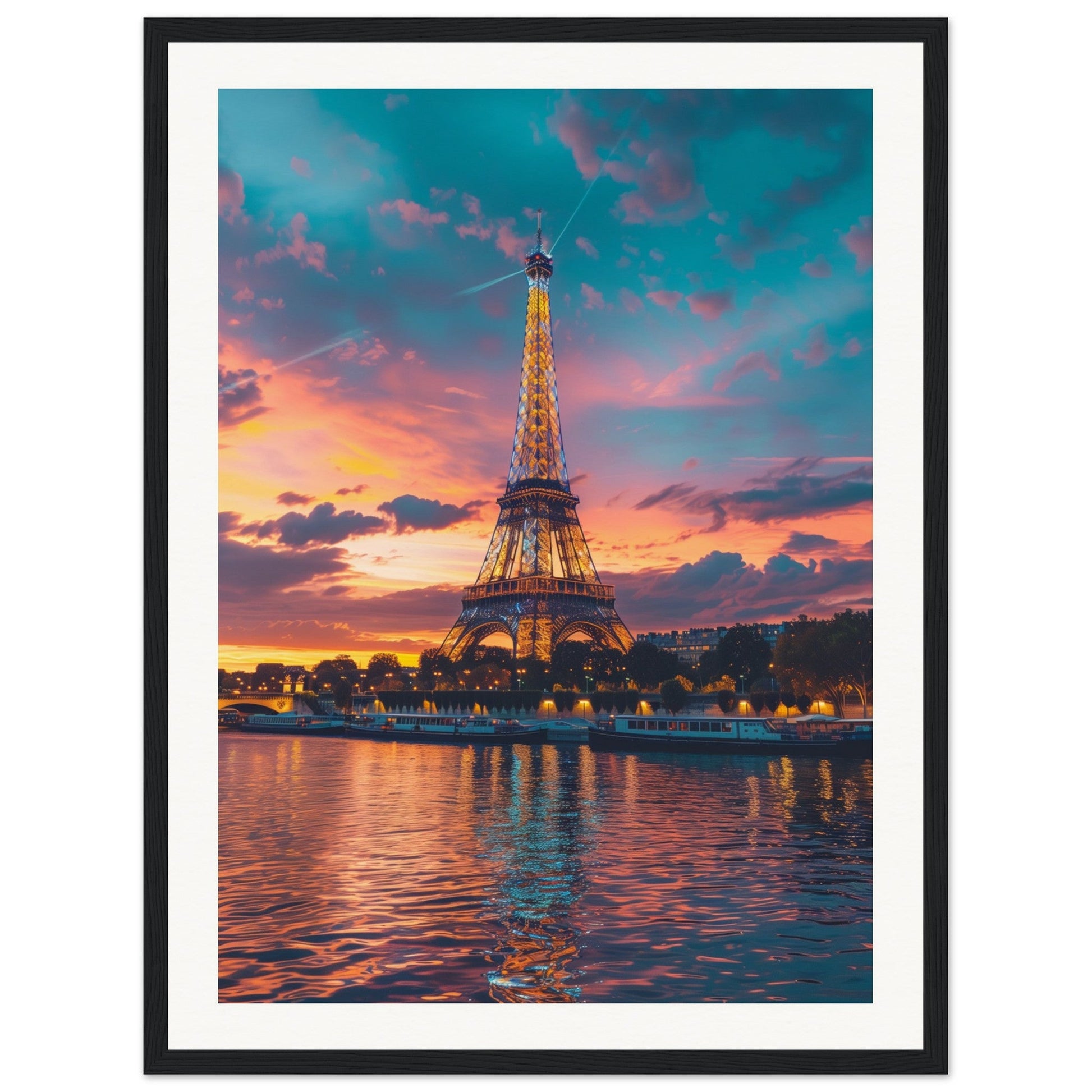 Poster Paris Tour Eiffel ( 45x60-cm-Bois-noir)