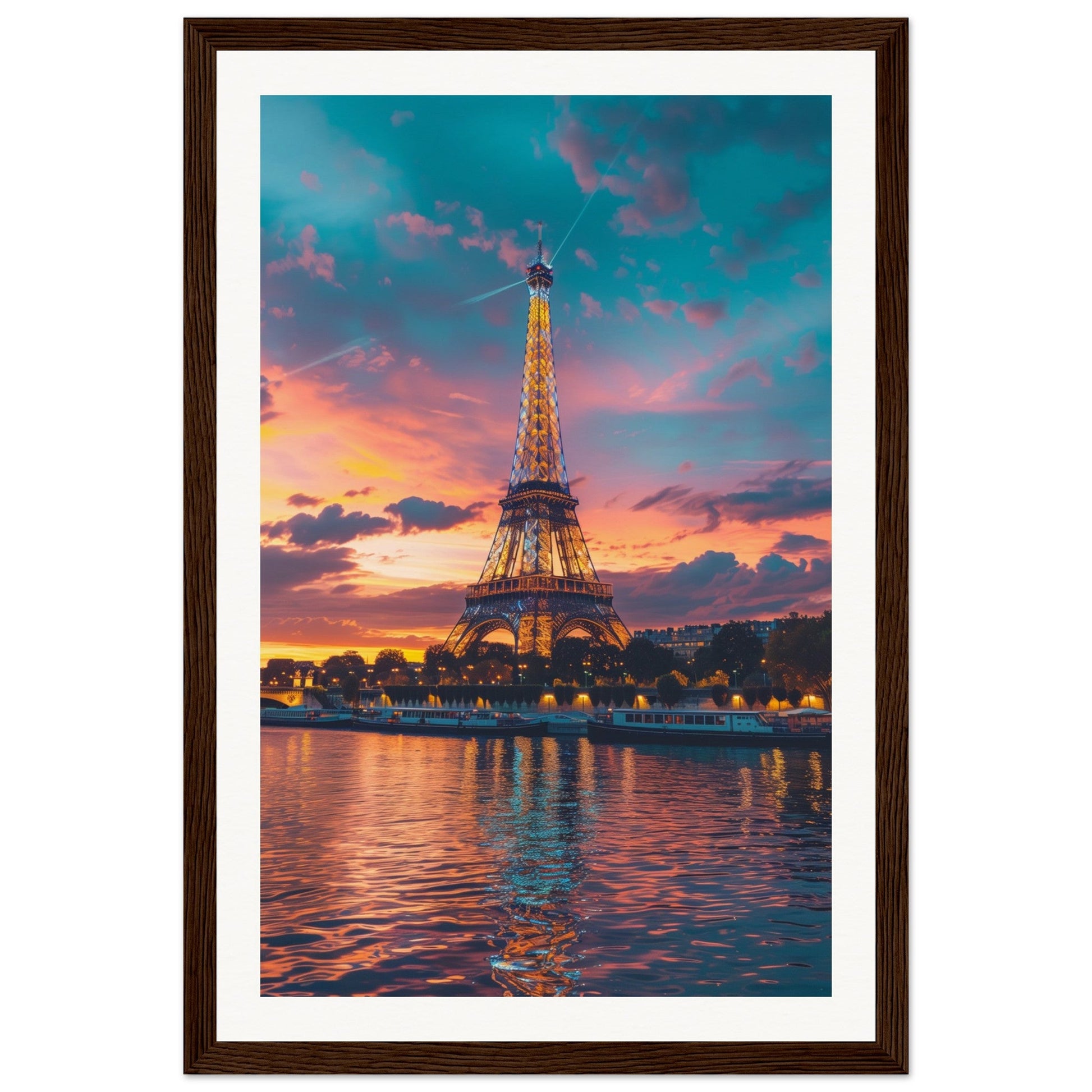 Poster Paris Tour Eiffel ( 30x45-cm-Bois-foncé)