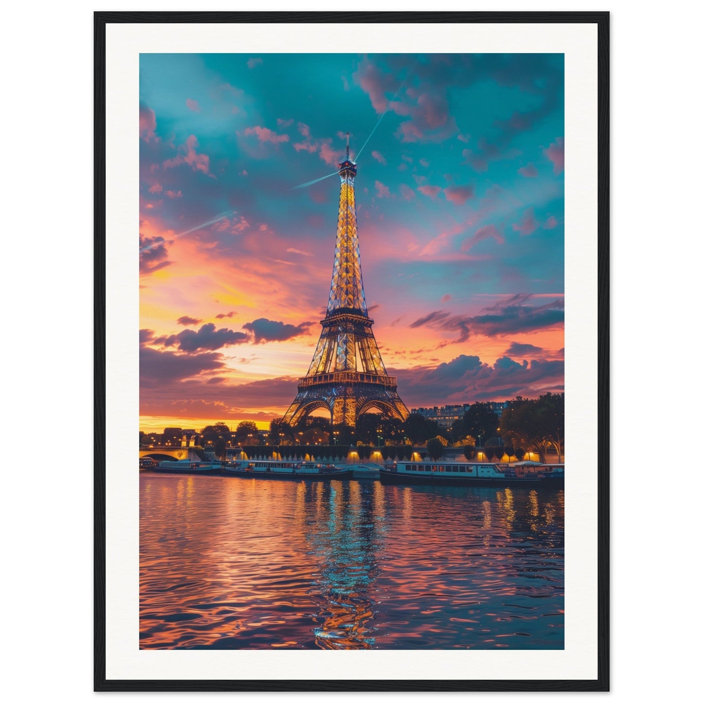 Poster Paris Tour Eiffel ( 60x80-cm-Bois-noir)