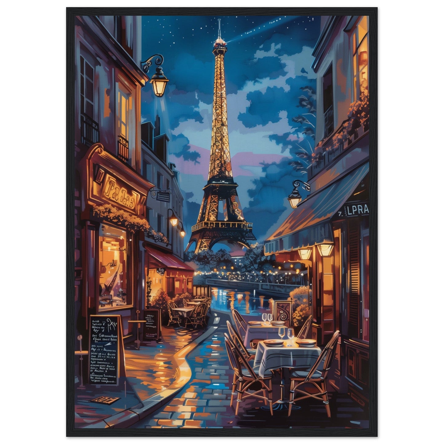 Poster Paris by Night ( 50x70-cm-Bois-noir)