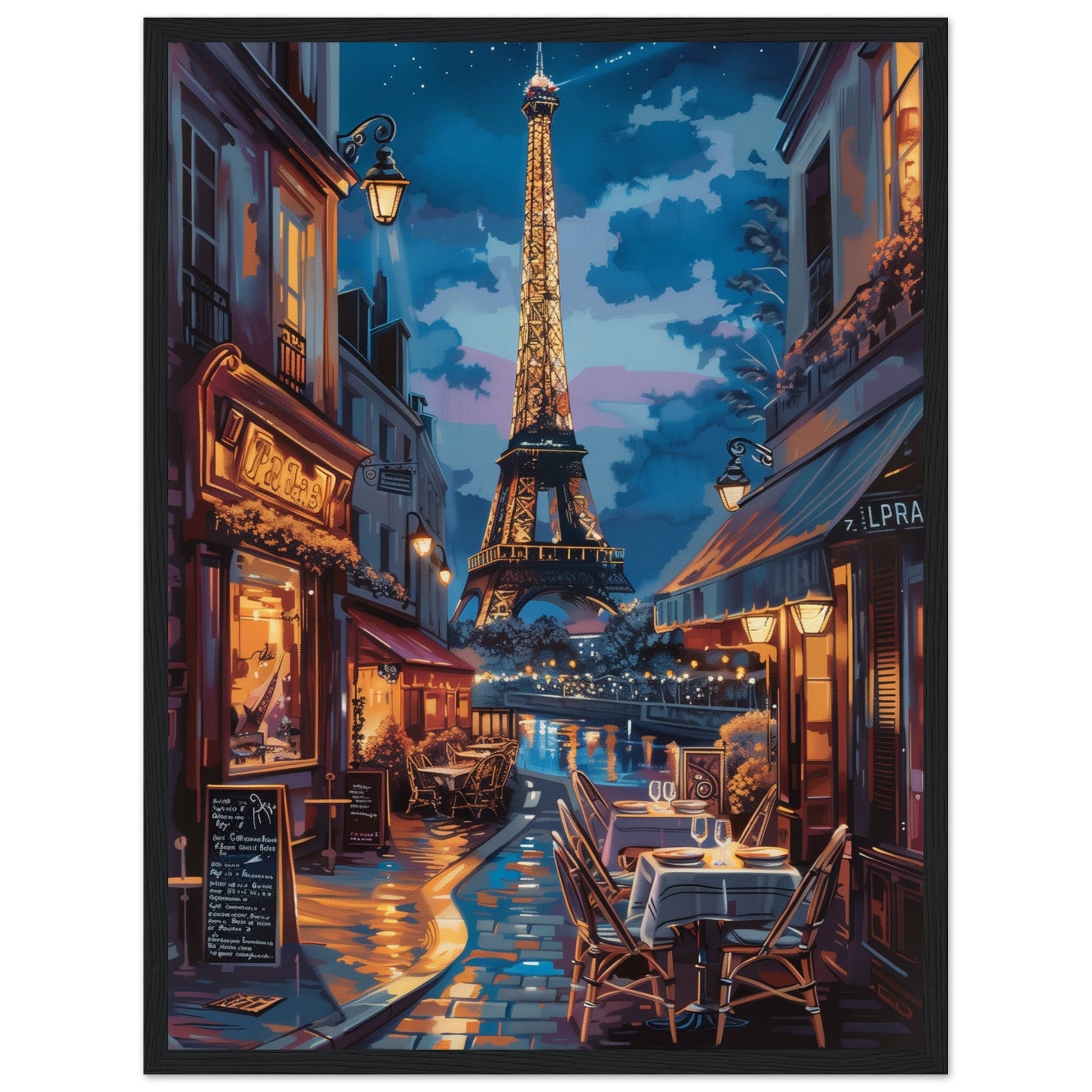 Poster Paris by Night ( 45x60-cm-Bois-noir)