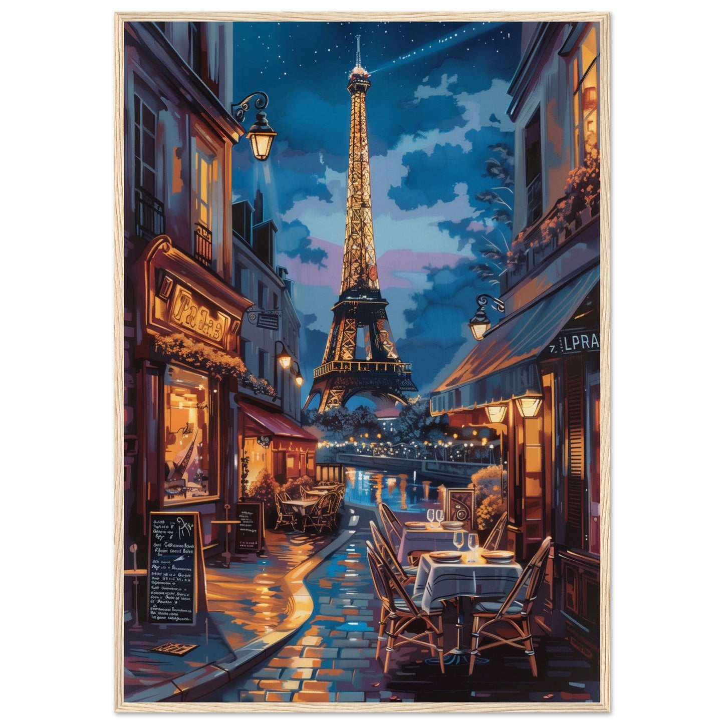 Poster Paris by Night ( 70x100-cm-Bois-clair)