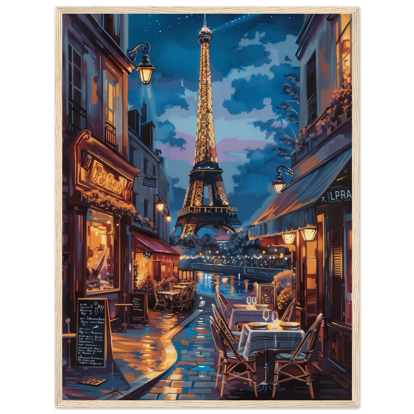 Poster Paris by Night ( 60x80-cm-Bois-clair)