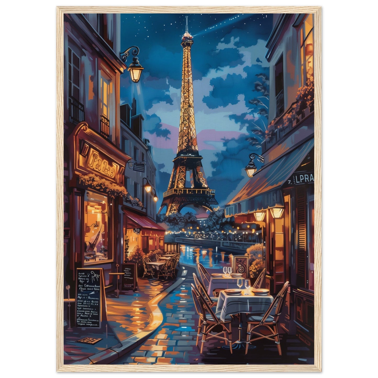 Poster Paris by Night ( 50x70-cm-Bois-clair)