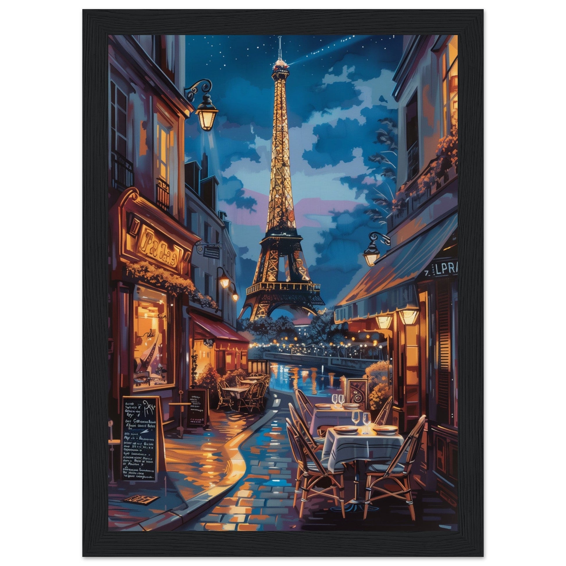 Poster Paris by Night ( 21x29.7-cm-Bois-noir)