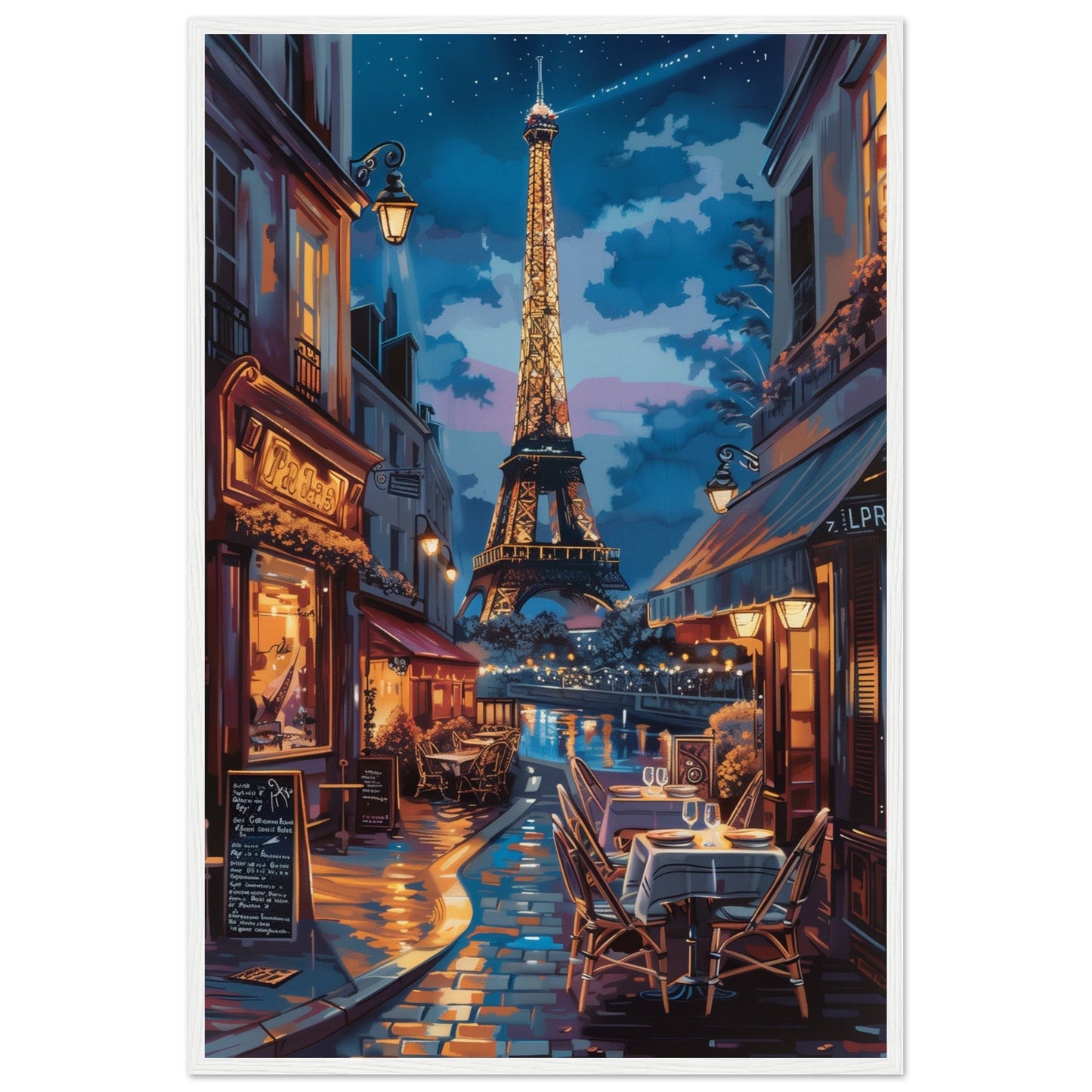 Poster Paris by Night ( 60x90-cm-Bois-blanc)