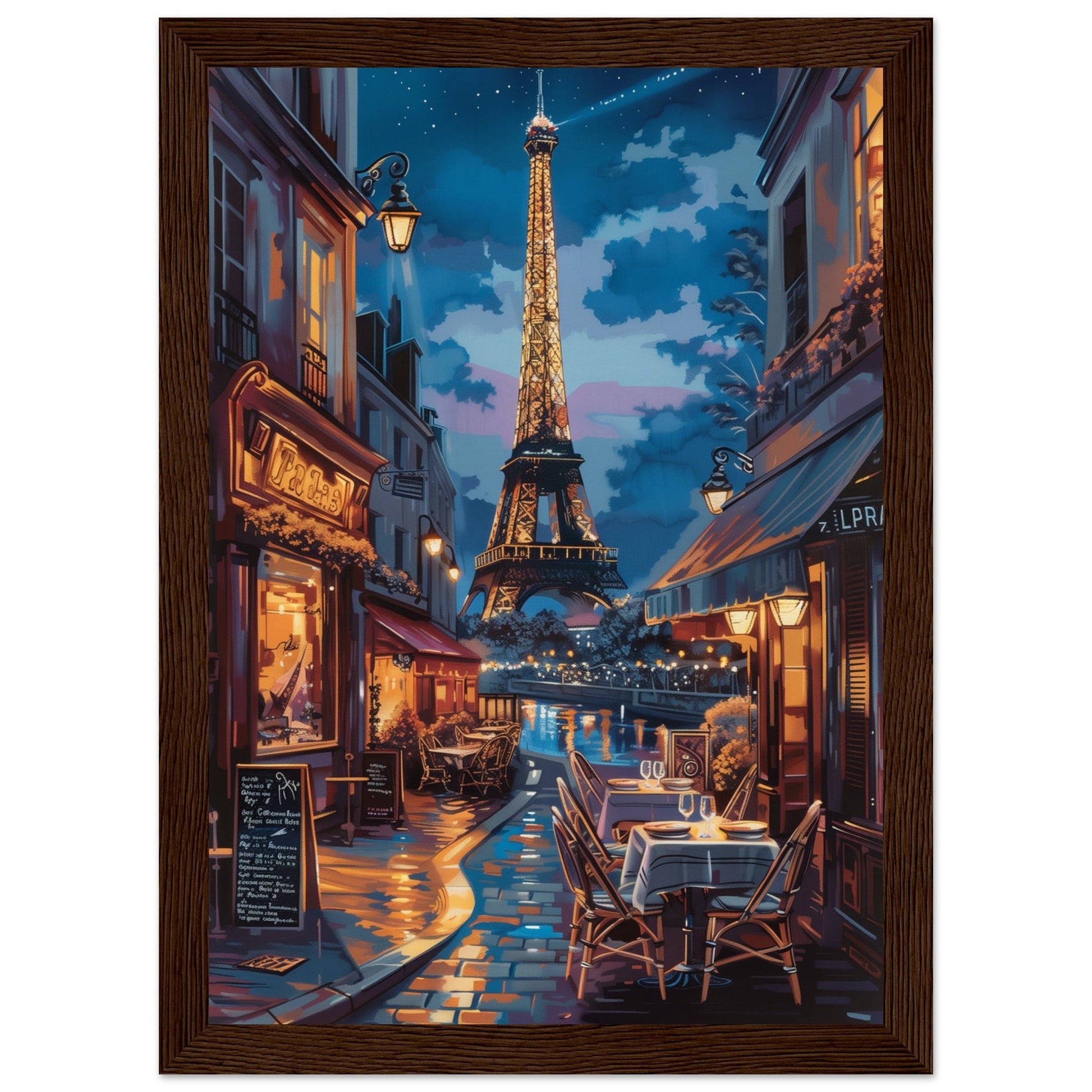 Poster Paris by Night ( 21x29.7-cm-Bois-foncé)