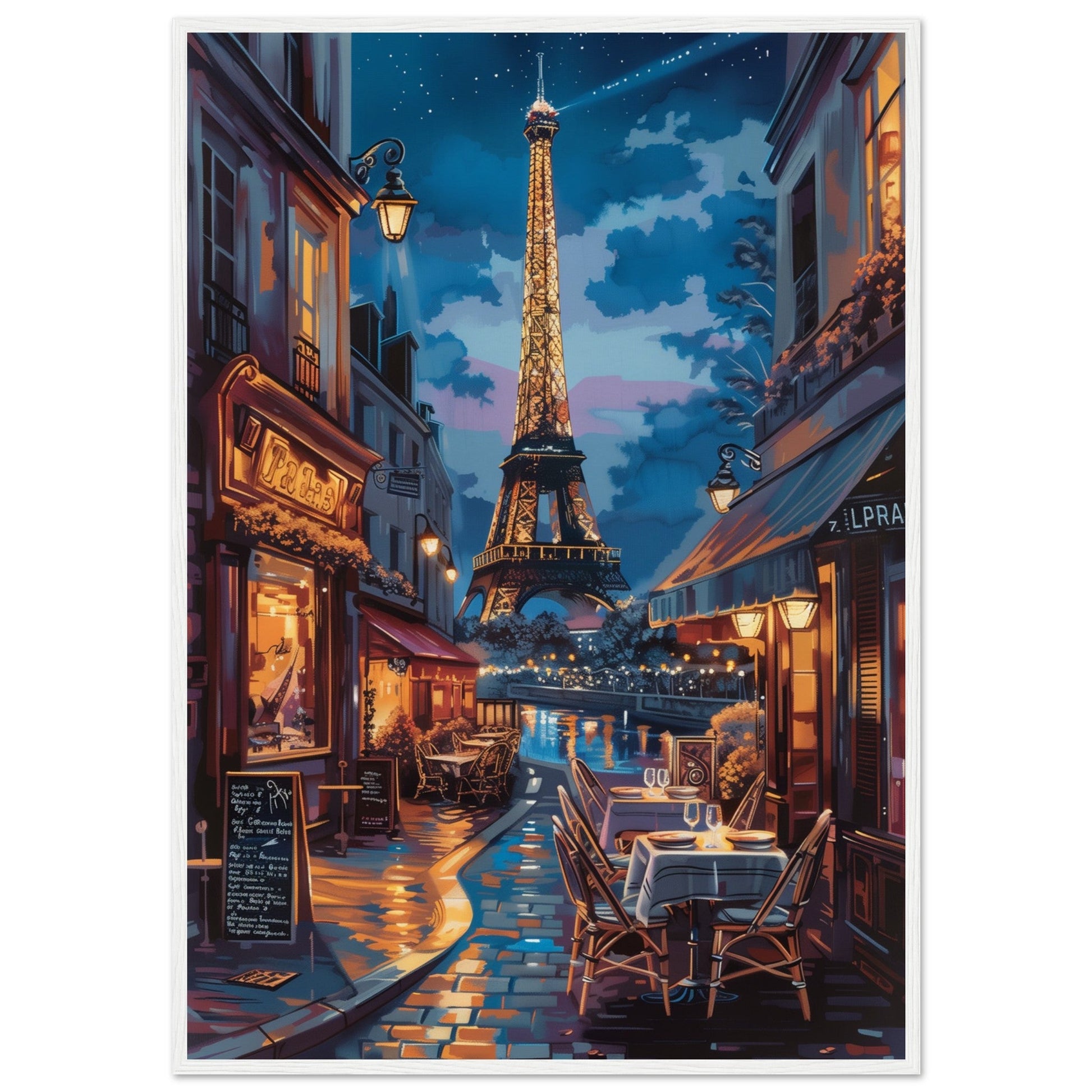 Poster Paris by Night ( 70x100-cm-Bois-blanc)