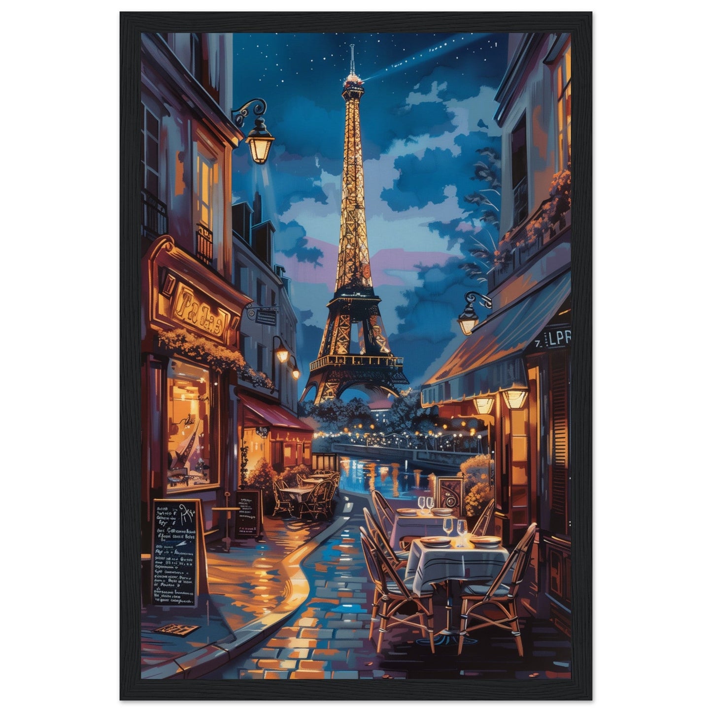 Poster Paris by Night ( 30x45-cm-Bois-noir)