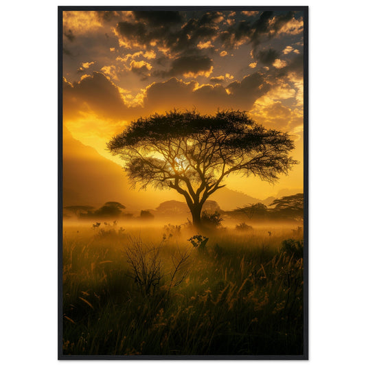 Poster Paysage Africain ( 70x100-cm-Bois-noir)