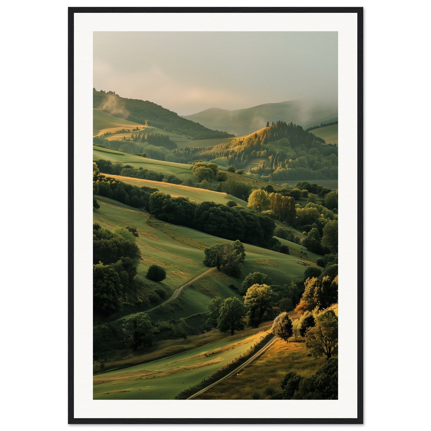 Poster Paysage Auvergne ( 70x100-cm-Bois-noir)