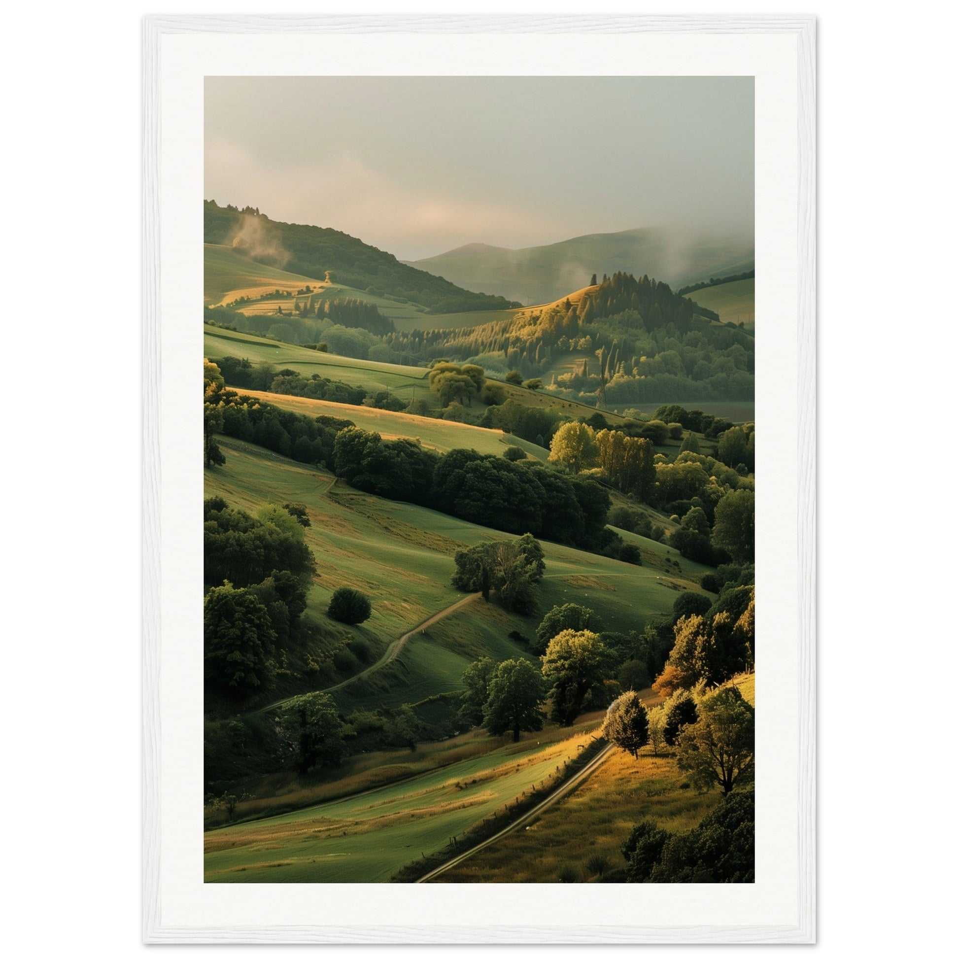 Poster Paysage Auvergne ( 50x70-cm-Bois-blanc)