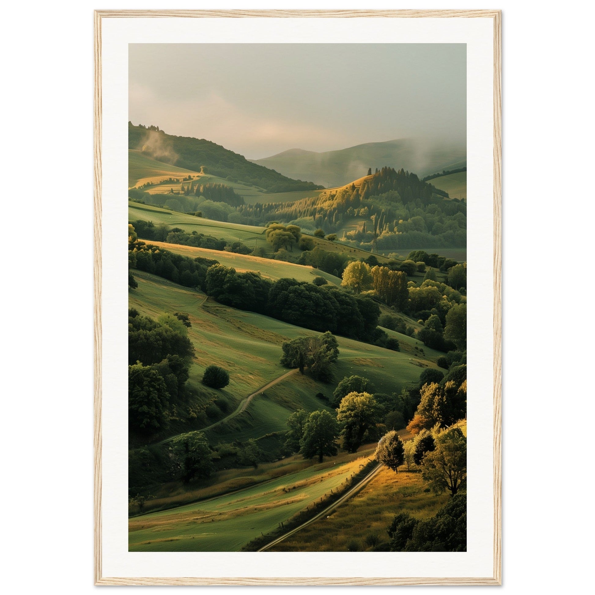 Poster Paysage Auvergne ( 70x100-cm-Bois-clair)