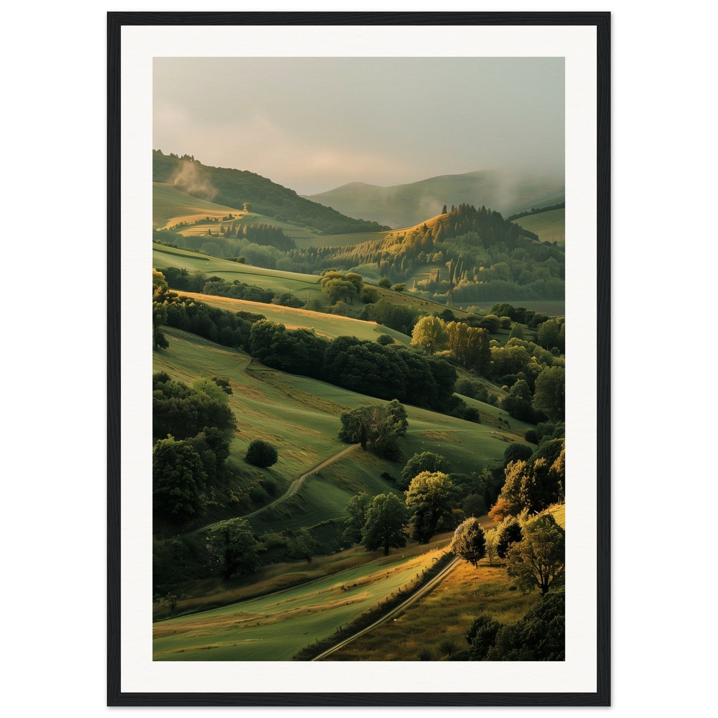 Poster Paysage Auvergne ( 50x70-cm-Bois-noir)