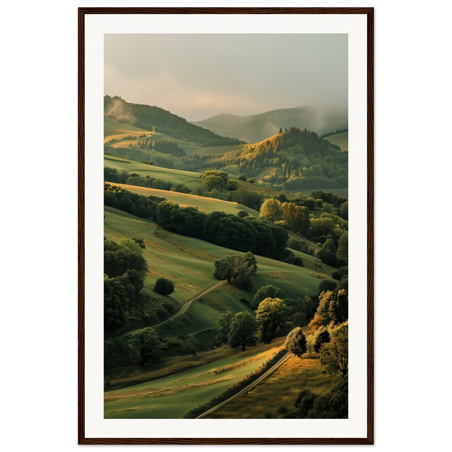 Poster Paysage Auvergne ( 60x90-cm-Bois-foncé)