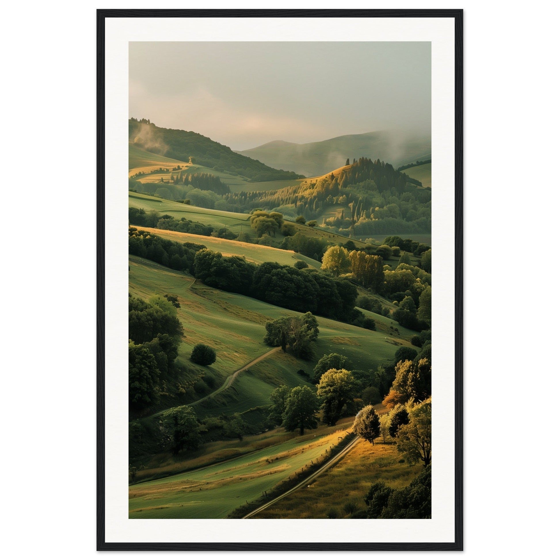 Poster Paysage Auvergne ( 60x90-cm-Bois-noir)