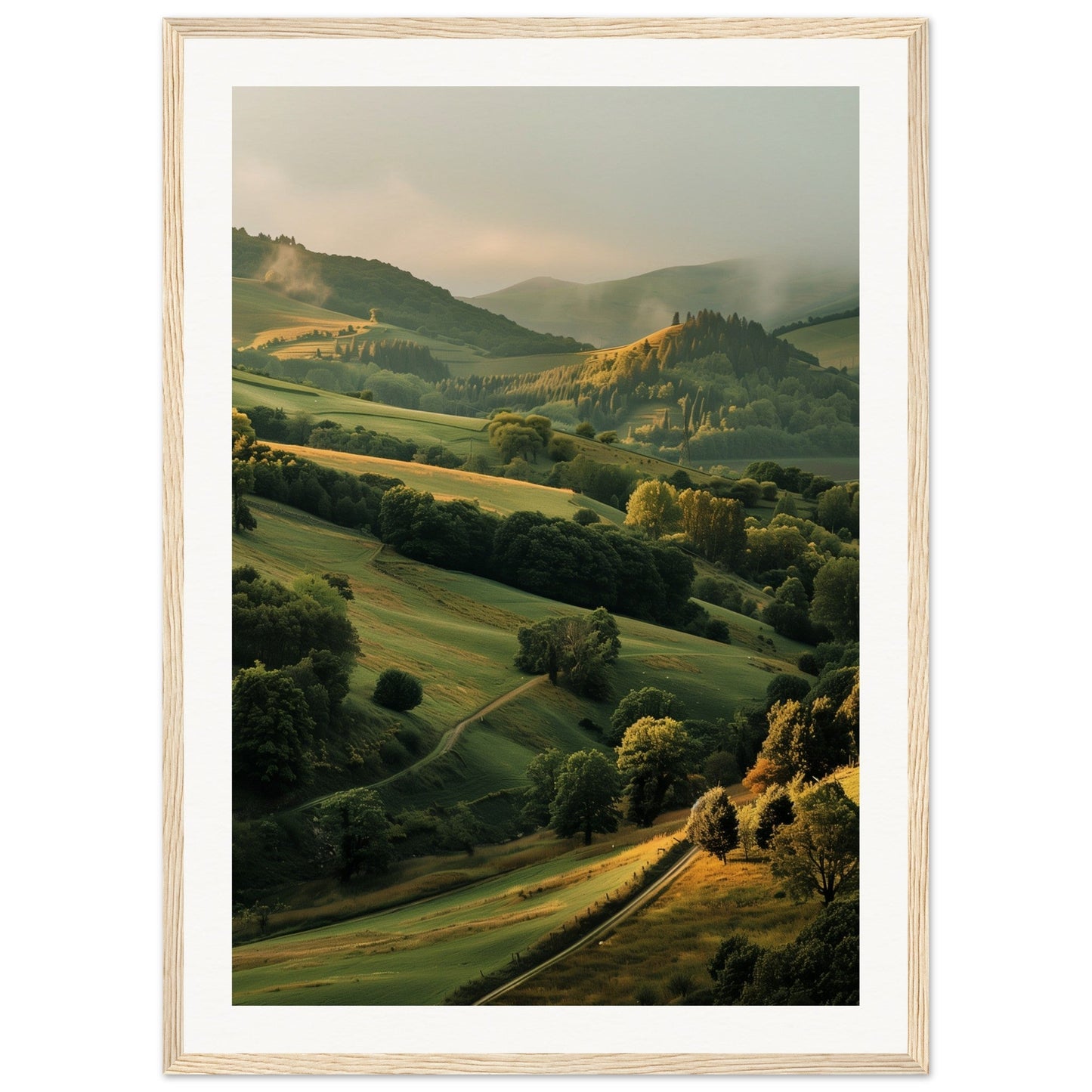 Poster Paysage Auvergne ( 50x70-cm-Bois-clair)