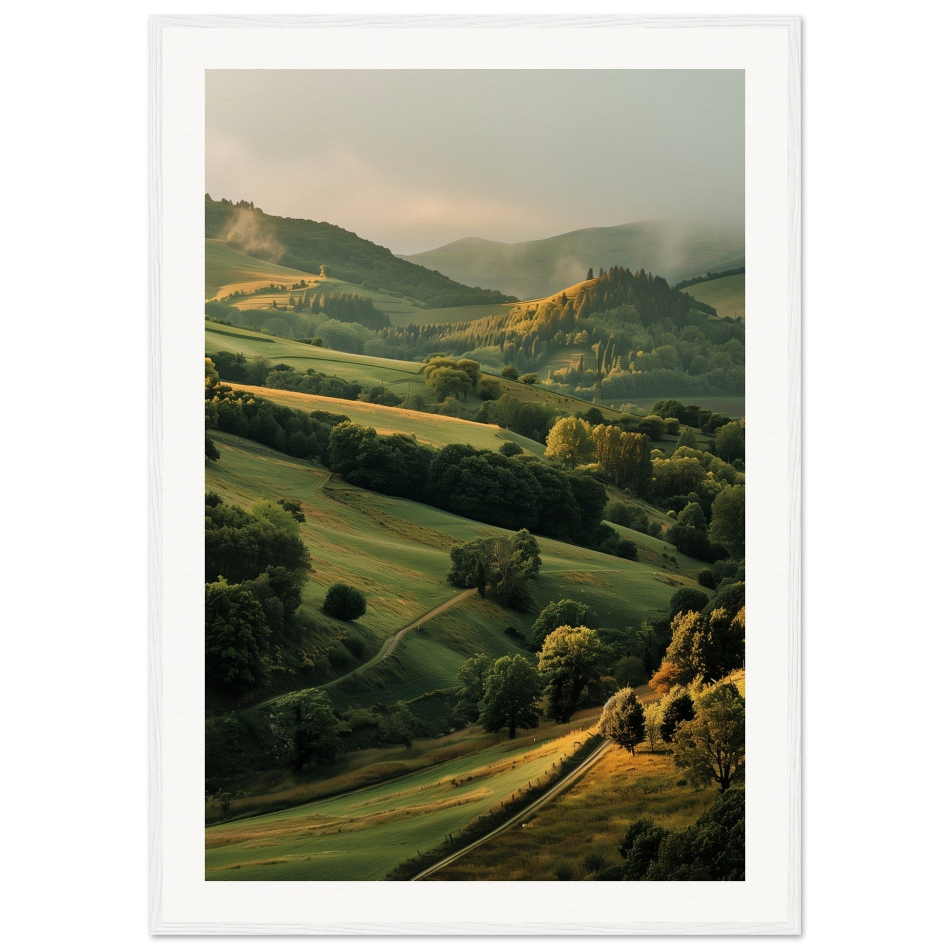 Poster Paysage Auvergne ( 70x100-cm-Bois-blanc)