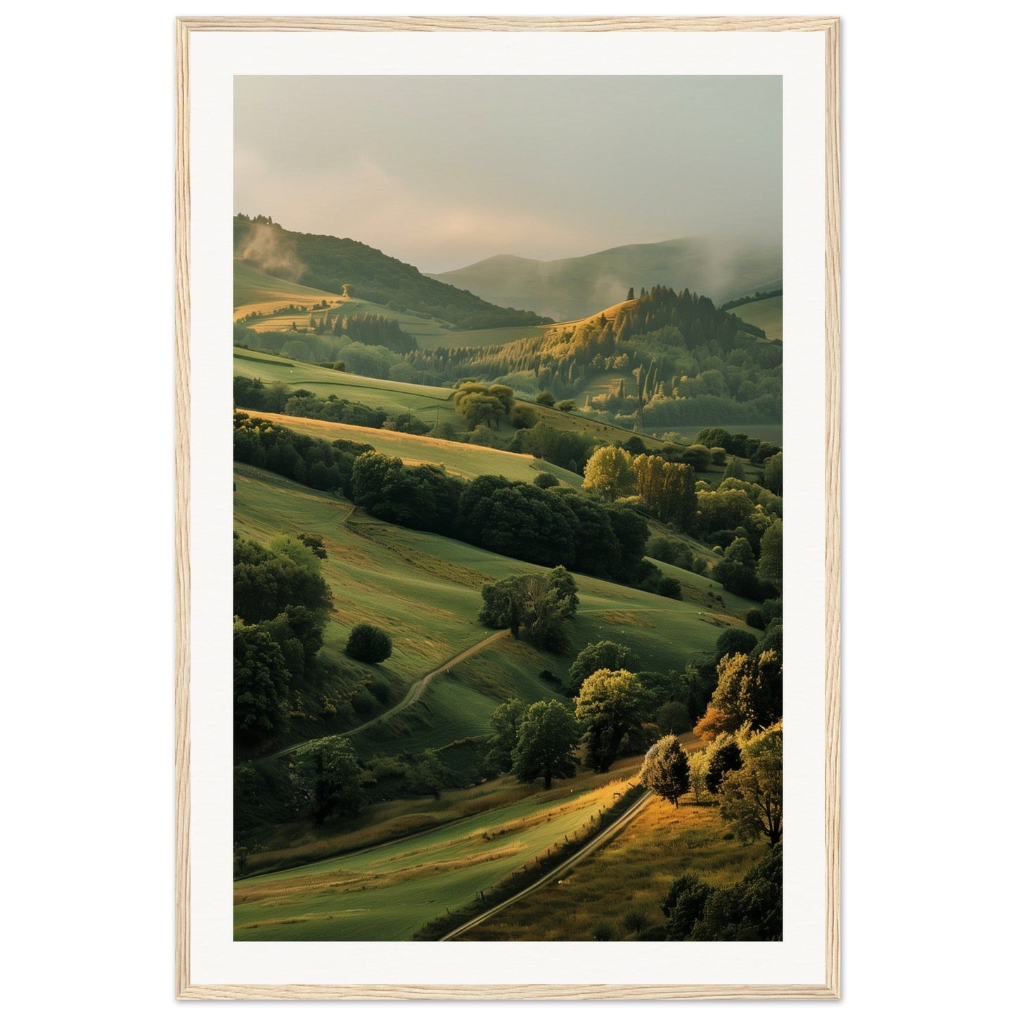 Poster Paysage Auvergne ( 60x90-cm-Bois-clair)