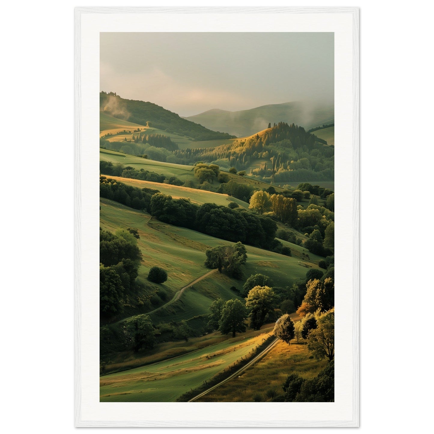 Poster Paysage Auvergne ( 60x90-cm-Bois-blanc)