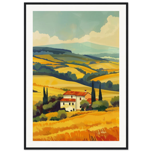 Poster Paysage Campagne ( 70x100-cm-Bois-noir)