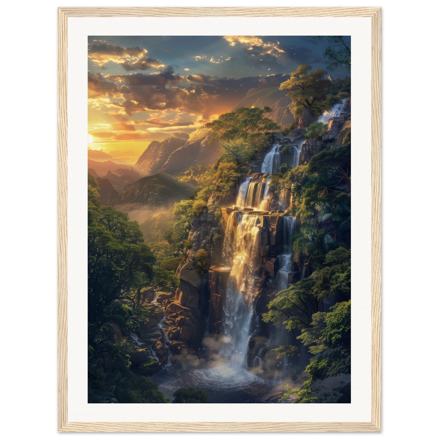 Poster Paysage Cascade ( 45x60-cm-Bois-clair)