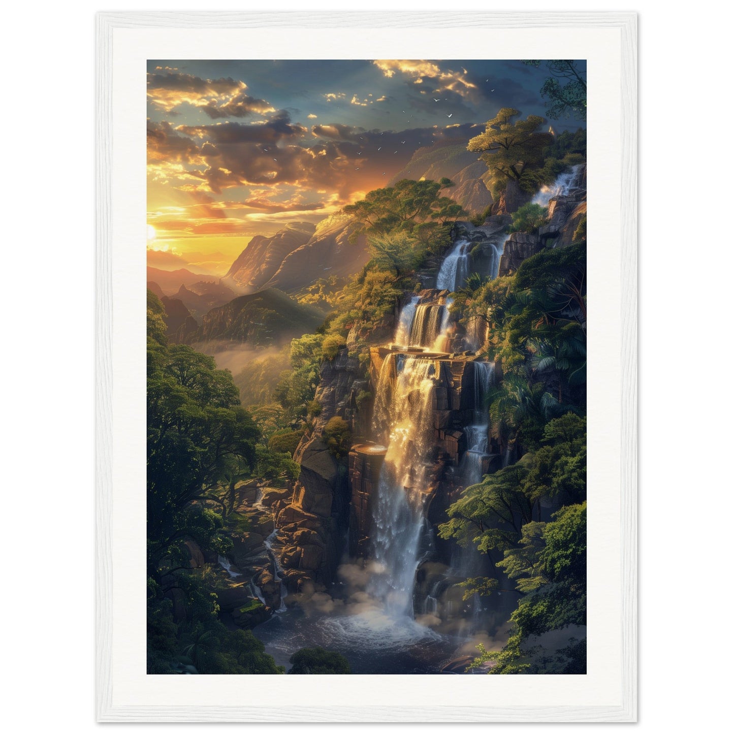 Poster Paysage Cascade ( 45x60-cm-Bois-blanc)