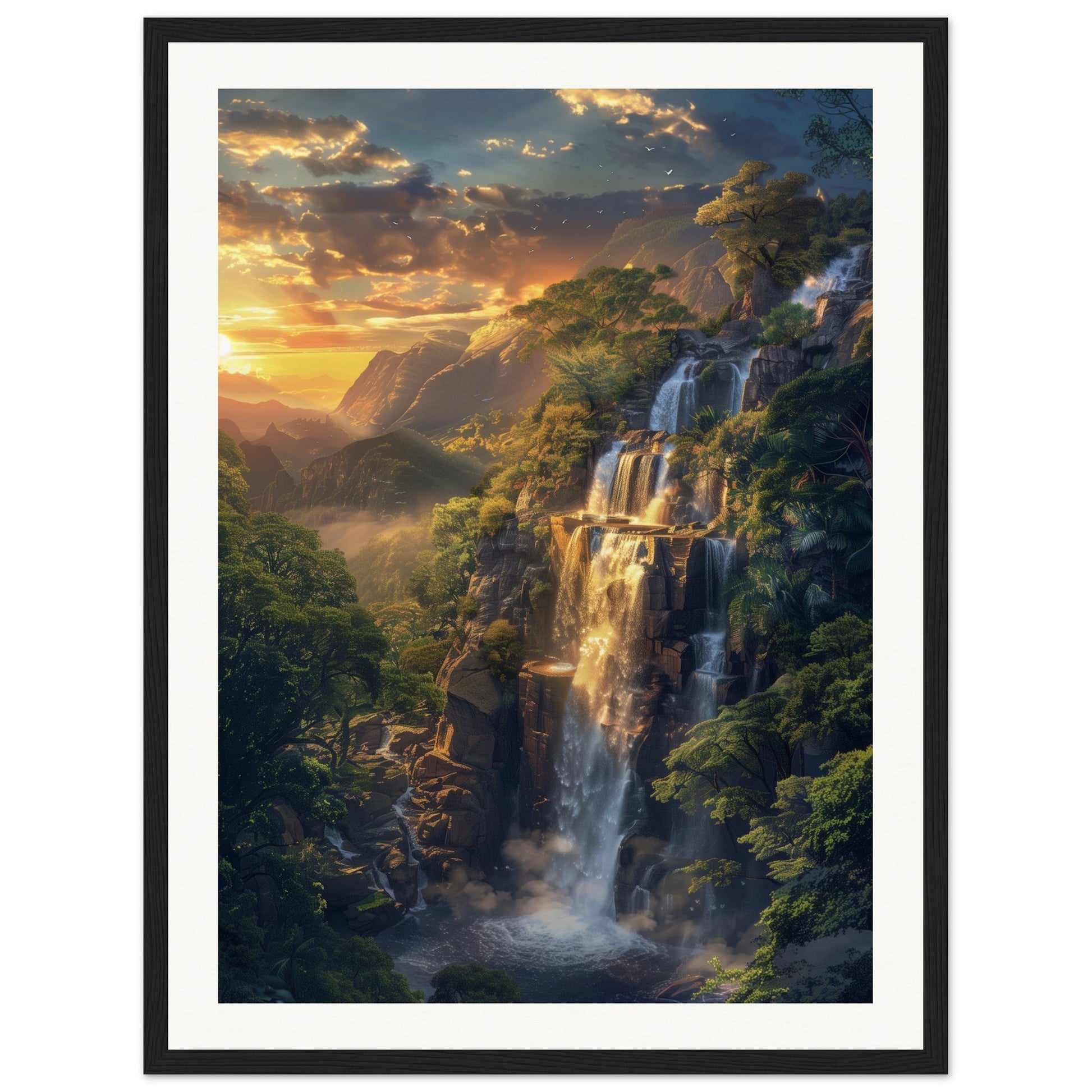 Poster Paysage Cascade ( 45x60-cm-Bois-noir)