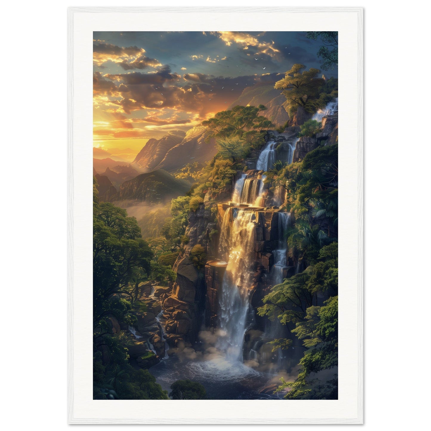 Poster Paysage Cascade ( 70x100-cm-Bois-blanc)