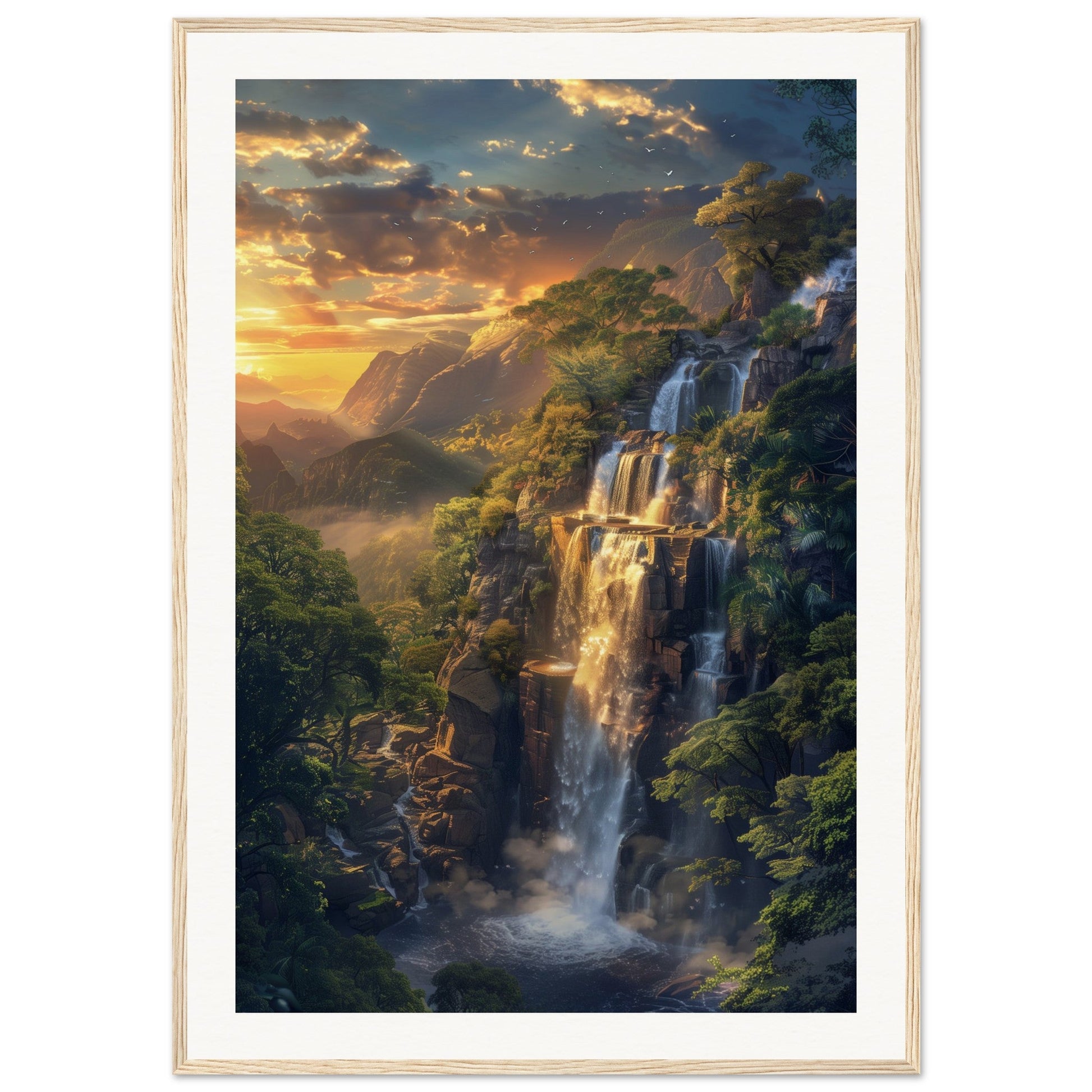 Poster Paysage Cascade ( 70x100-cm-Bois-clair)