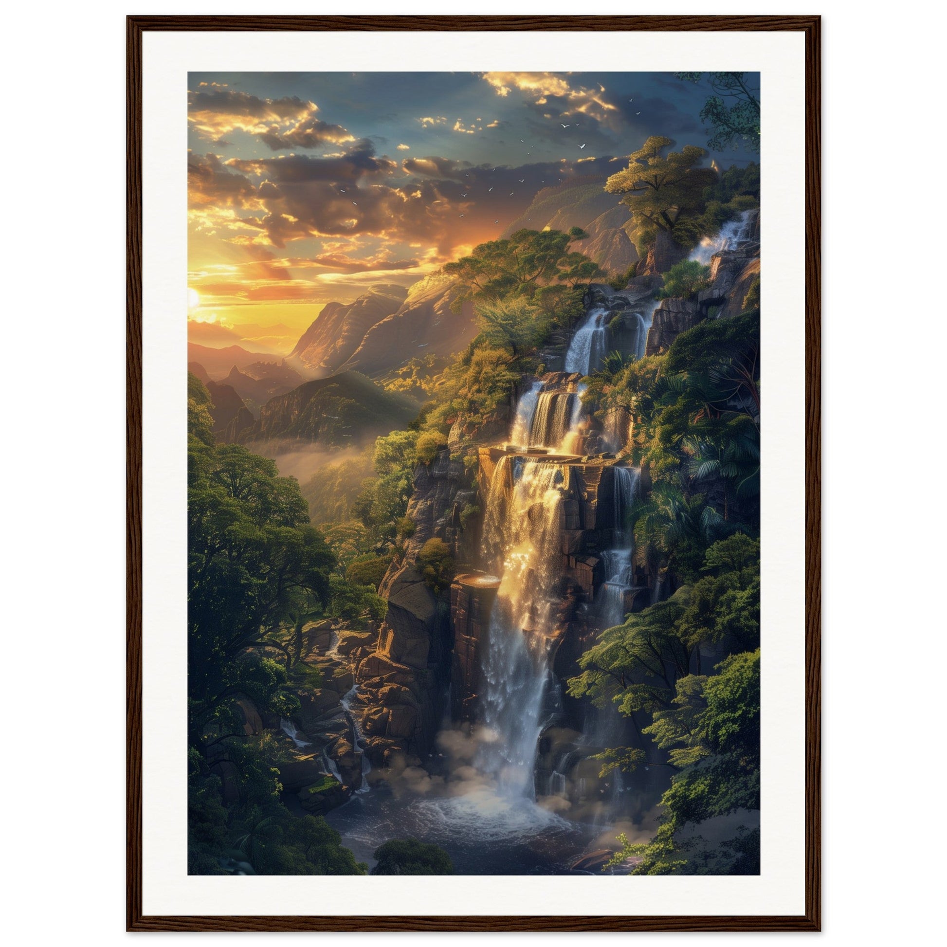 Poster Paysage Cascade ( 60x80-cm-Bois-foncé)