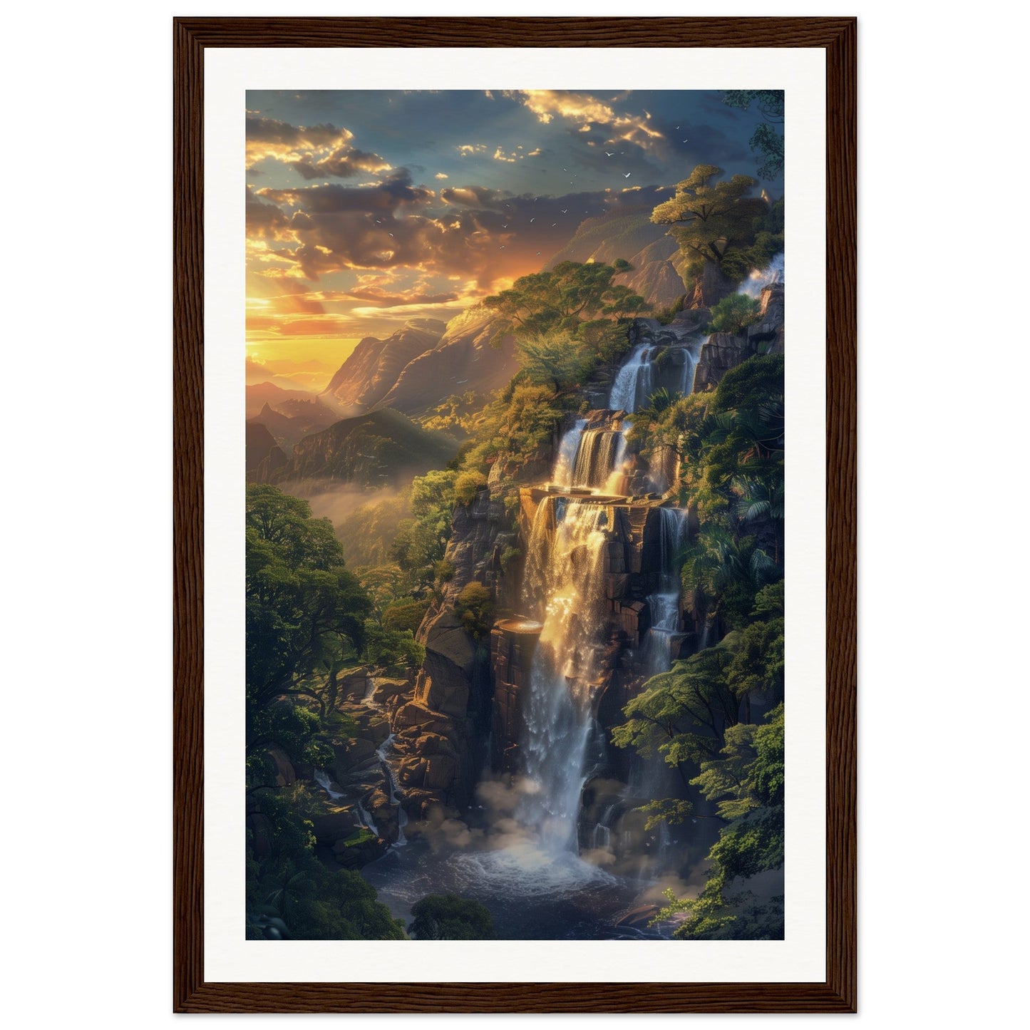 Poster Paysage Cascade ( 30x45-cm-Bois-foncé)