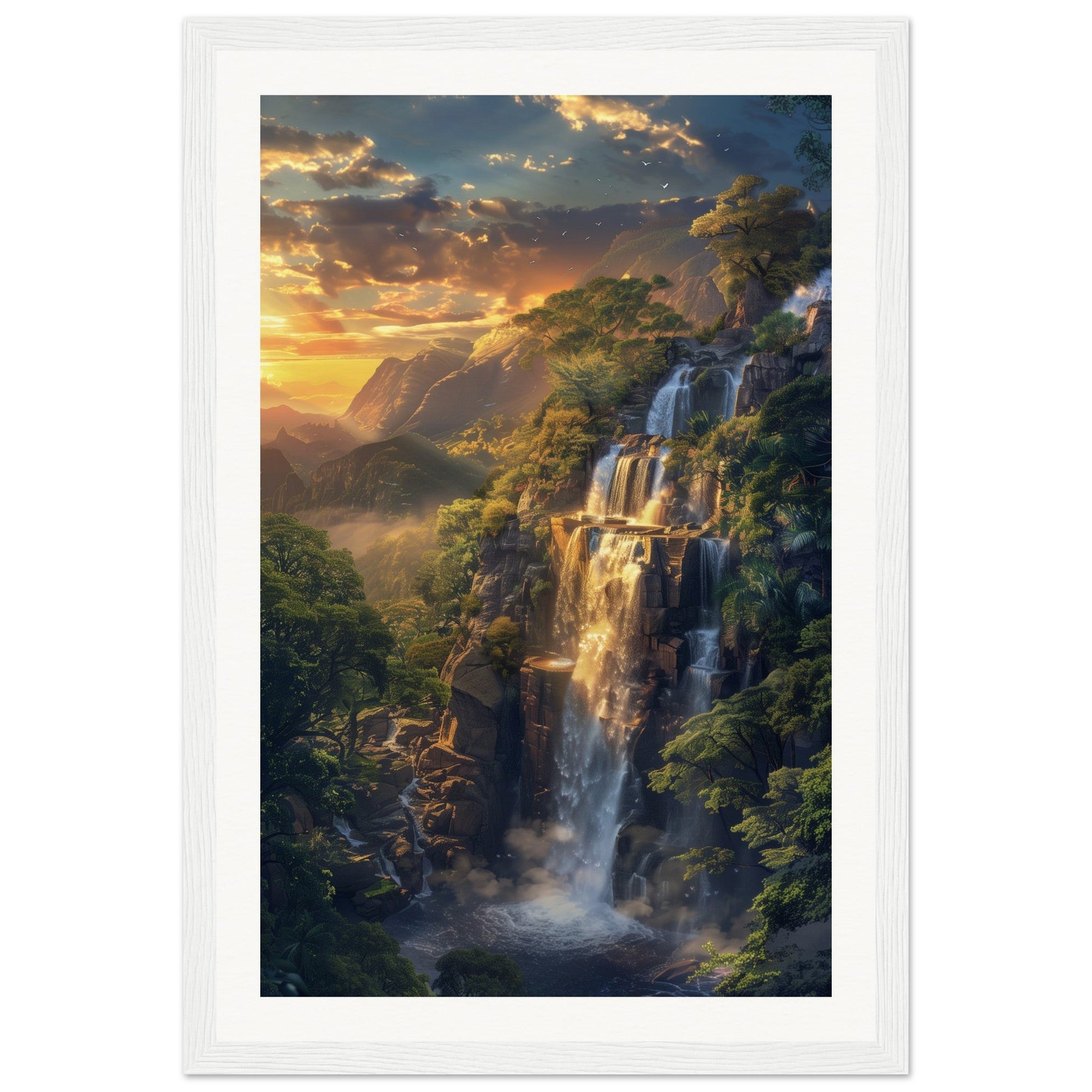 Poster Paysage Cascade ( 30x45-cm-Bois-blanc)