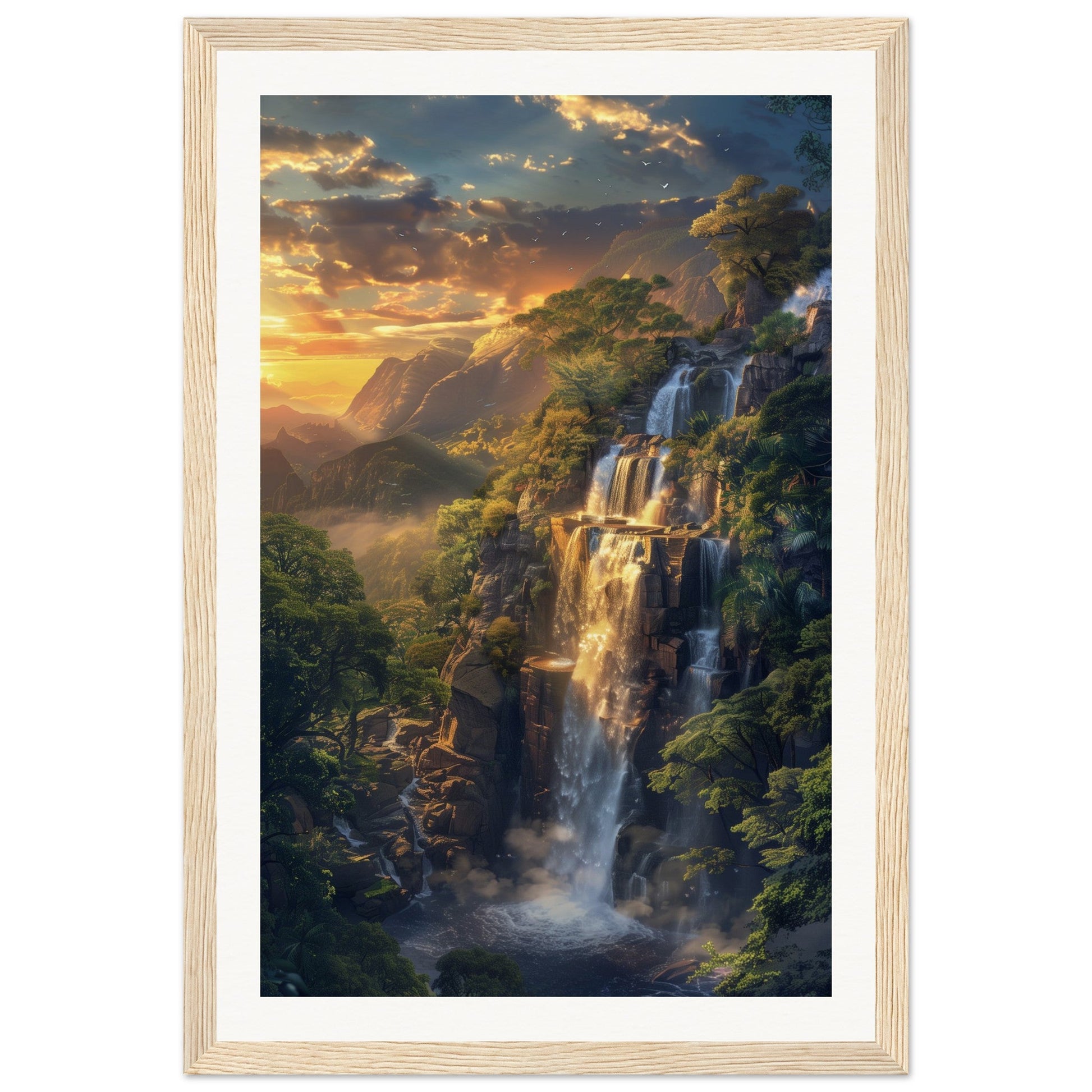 Poster Paysage Cascade ( 30x45-cm-Bois-clair)