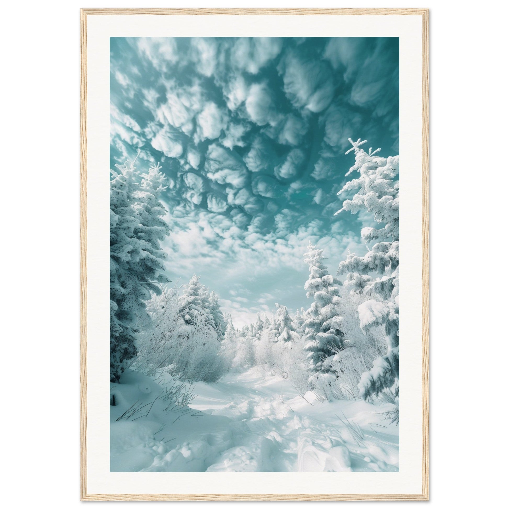 Poster Paysage Enneigé ( 70x100-cm-Bois-clair)